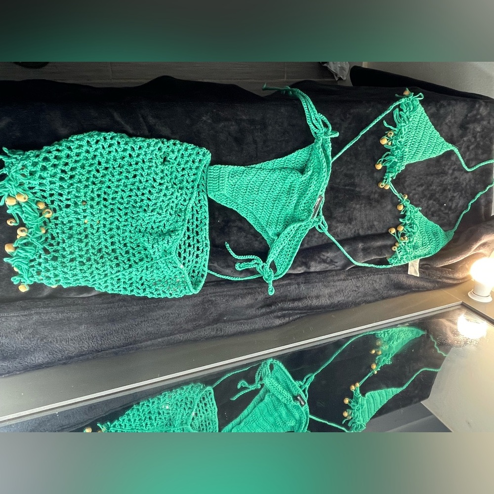 PrettyLittleThing Teal Crochet Bikini Set
